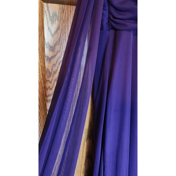 Vtg 90s Cindy Royal Purple Prom Dress Sz L Polyester w/ Scarf - Picture 6 of 6